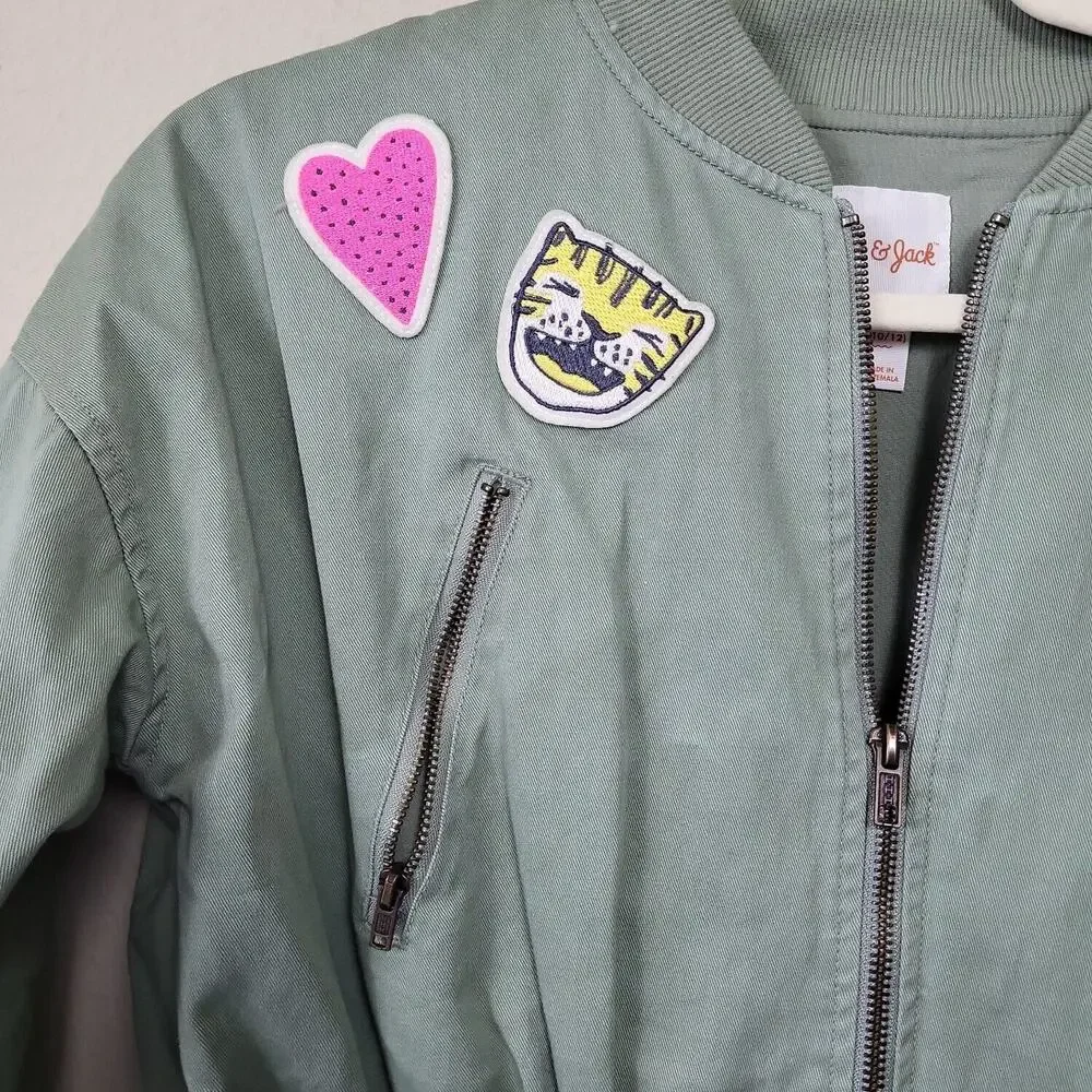 Cat‎ & Jack Girls Green Cotton Full Zip Long Sleeve Bomber Jacket Size Large